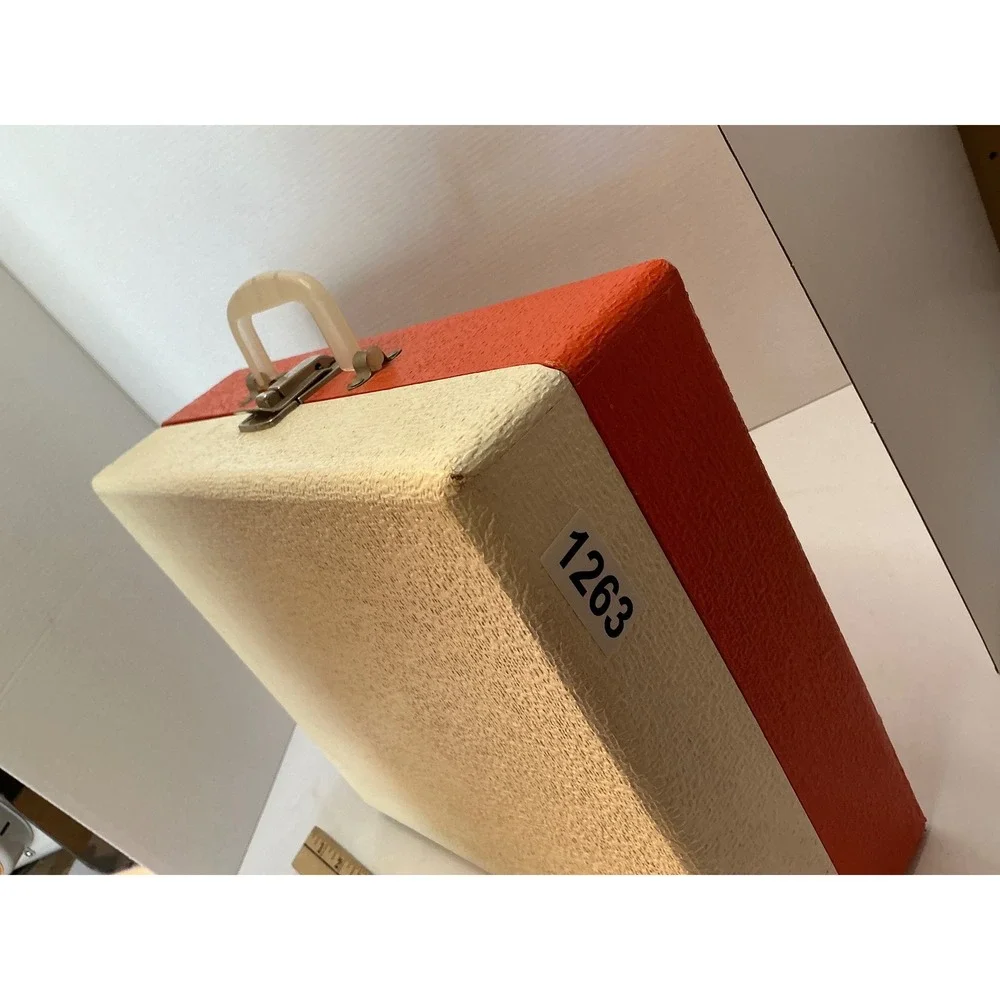 Vintage Imperial 45 RPM Record Case Orange‎ Cream Hardshell Carrying Box Retro